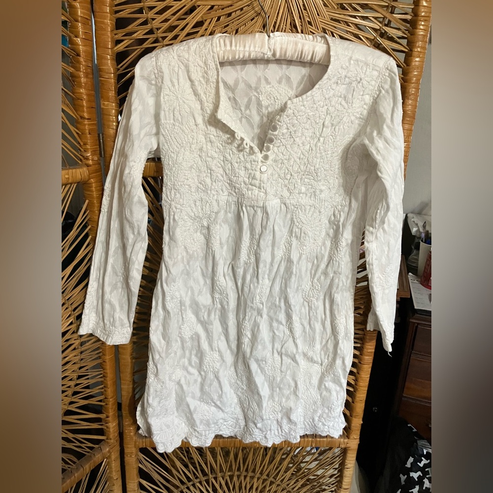 White embroidered Tunic Top size 36